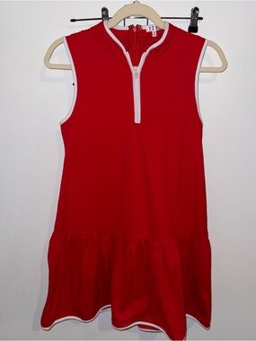 TCEC Women’s Red Sleeveless Zip-Front Sport Dress with White Trim